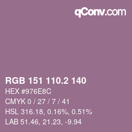 カラーコード: RGB 151 110.2 140 | qconv.com