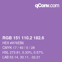 カラーコード: RGB 151 110.2 182.6 | qconv.com