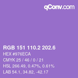 カラーコード: RGB 151 110.2 202.6 | qconv.com