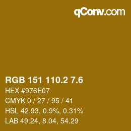 カラーコード: RGB 151 110.2 7.6 | qconv.com