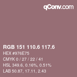 カラーコード: RGB 151 110.6 117.6 | qconv.com