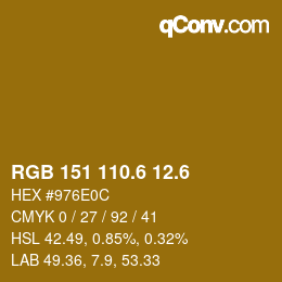 カラーコード: RGB 151 110.6 12.6 | qconv.com
