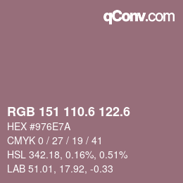 カラーコード: RGB 151 110.6 122.6 | qconv.com