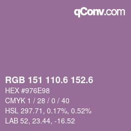 カラーコード: RGB 151 110.6 152.6 | qconv.com