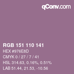 Color code: RGB 151 110 141 | qconv.com