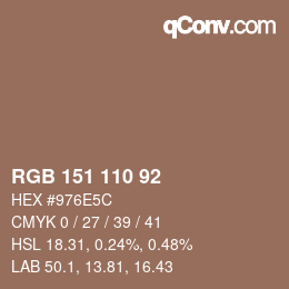 カラーコード: RGB 151 110 92 | qconv.com