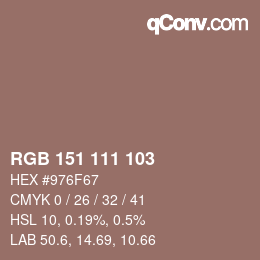 Color code: RGB 151 111 103 | qconv.com