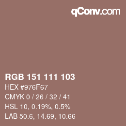颜色代码: RGB 151 111 103 | qconv.com