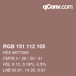 カラーコード: RGB 151 112 105 | qconv.com