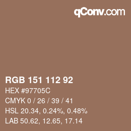 カラーコード: RGB 151 112 92 | qconv.com