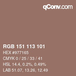 Código de color: RGB 151 113 101 | qconv.com