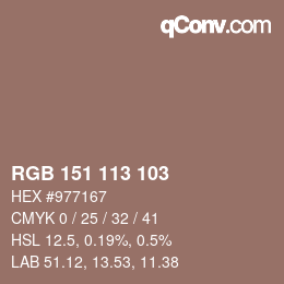 Color code: RGB 151 113 103 | qconv.com