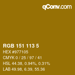 Color code: RGB 151 113 5 | qconv.com