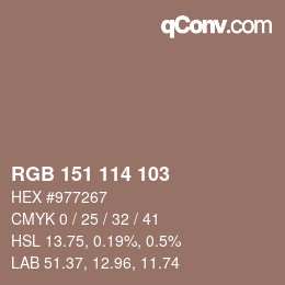 Color code: RGB 151 114 103 | qconv.com