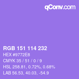 Color code: RGB 151 114 232 | qconv.com