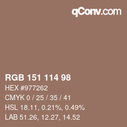 Color code: RGB 151 114 98 | qconv.com