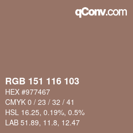 Color code: RGB 151 116 103 | qconv.com