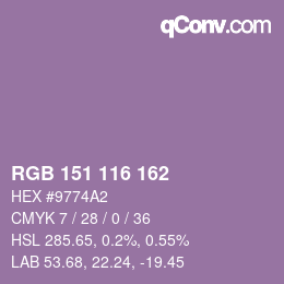 Color code: RGB 151 116 162 | qconv.com