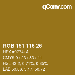 カラーコード: RGB 151 116 26 | qconv.com