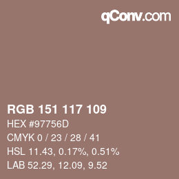 カラーコード: RGB 151 117 109 | qconv.com