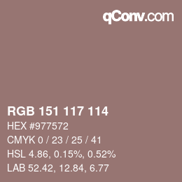 Color code: RGB 151 117 114 | qconv.com