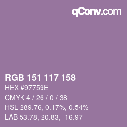 Color code: RGB 151 117 158 | qconv.com