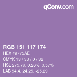 Color code: RGB 151 117 174 | qconv.com