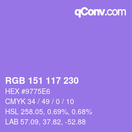 Color code: RGB 151 117 230 | qconv.com