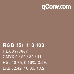カラーコード: RGB 151 118 103 | qconv.com