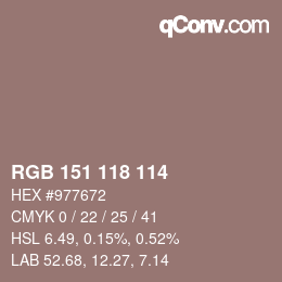 Código de color: RGB 151 118 114 | qconv.com