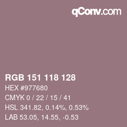 Color code: RGB 151 118 128 | qconv.com