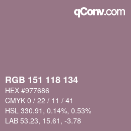 Color code: RGB 151 118 134 | qconv.com