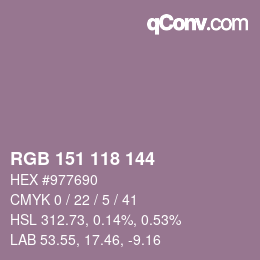 Color code: RGB 151 118 144 | qconv.com