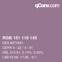Color code: RGB 151 118 145 | qconv.com
