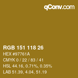 カラーコード: RGB 151 118 26 | qconv.com