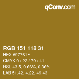 カラーコード: RGB 151 118 31 | qconv.com