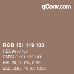 Color code: RGB 151 119 103 | qconv.com
