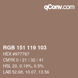 Código de color: RGB 151 119 103 | qconv.com