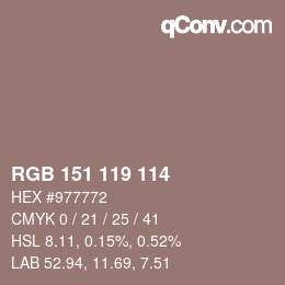 颜色代码: RGB 151 119 114 | qconv.com