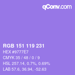 カラーコード: RGB 151 119 231 | qconv.com