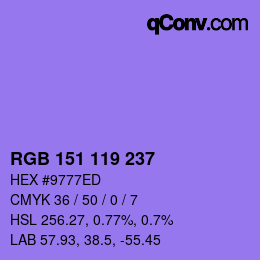 Color code: RGB 151 119 237 | qconv.com