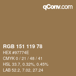 カラーコード: RGB 151 119 78 | qconv.com