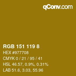 Color code: RGB 151 119 8 | qconv.com
