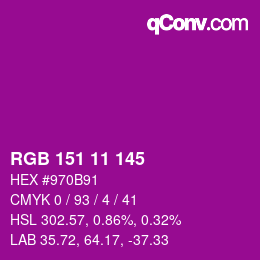 カラーコード: RGB 151 11 145 | qconv.com