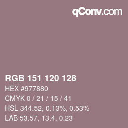 颜色代码: RGB 151 120 128 | qconv.com
