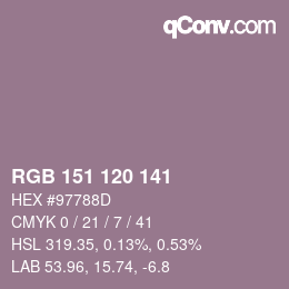 颜色代码: RGB 151 120 141 | qconv.com