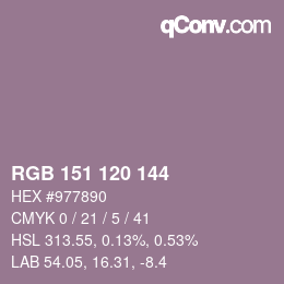 颜色代码: RGB 151 120 144 | qconv.com
