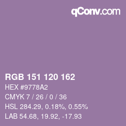 カラーコード: RGB 151 120 162 | qconv.com