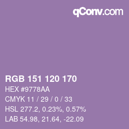 Color code: RGB 151 120 170 | qconv.com