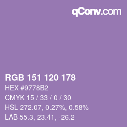 カラーコード: RGB 151 120 178 | qconv.com
